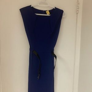 Royal blue sheath dress, size small, with black belt detail
